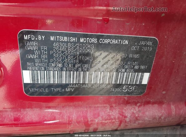 JA4AT5AA3LZ015859 2020 MITSUBISHI ECLIPSE CROSS Red Շարժիչի բաժամունքի տեսք