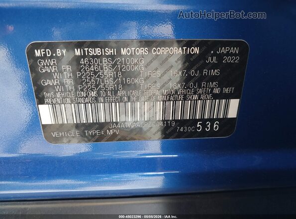 JA4ATWAA2PZ004119 2023 MITSUBISHI ECLIPSE CROSS Blue 