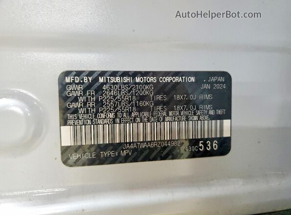 JA4ATWAA6RZ044982 2024 MITSUBISHI ECLIPSE White Вид наклейки з VIN-кодом