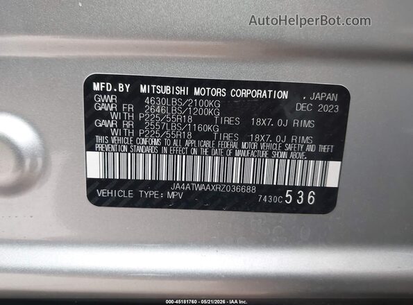 JA4ATWAAXRZ036688 2024 MITSUBISHI ECLIPSE CROSS Silver Շարժիչի բաժամունքի տեսք