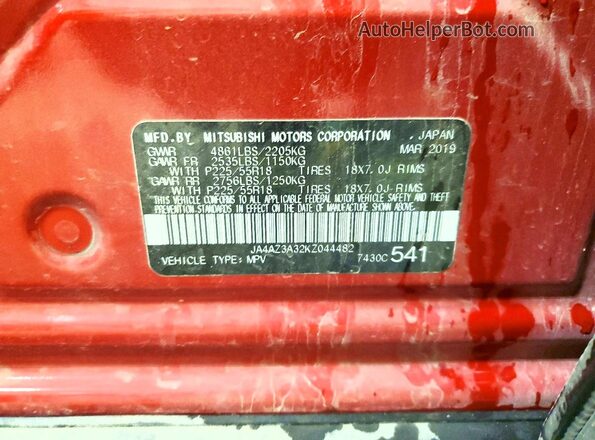 JA4AZ3A32KZ044482 2019 MITSUBISHI OUTLANDER Red 