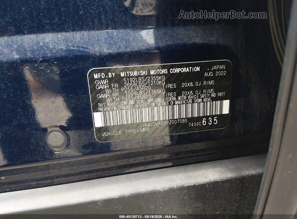JA4J3VA85PZ007085 2023 MITSUBISHI OUTLANDER Blue Widok komory silnika