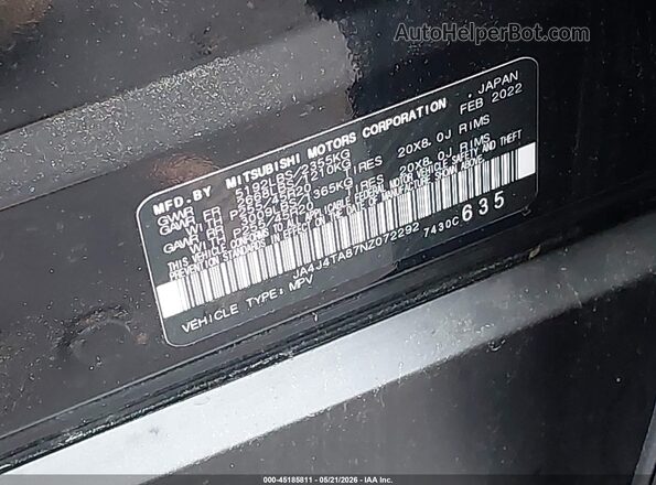 JA4J4TA87NZ072292 2022 MITSUBISHI OUTLANDER Black Engine compartment view