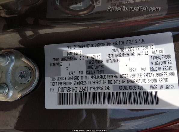 JC1NFAEK1H0128941 2017 FIAT 124 SPIDER Gray Շարժիչի բաժամունքի տեսք