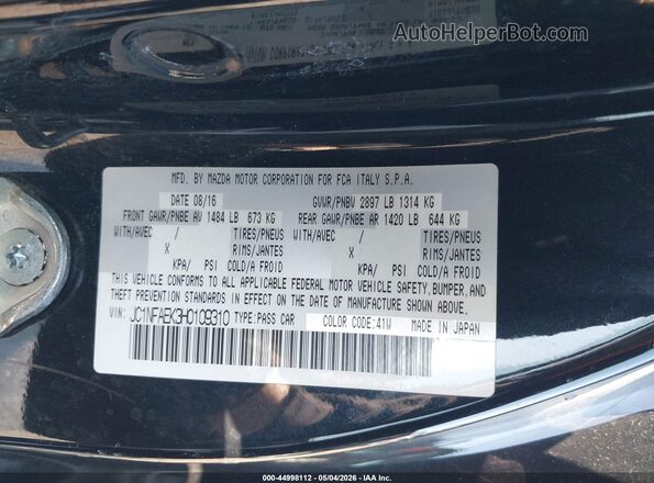 JC1NFAEK3H0109310 2017 FIAT 124 SPIDER Black Vista del compartimento del motor