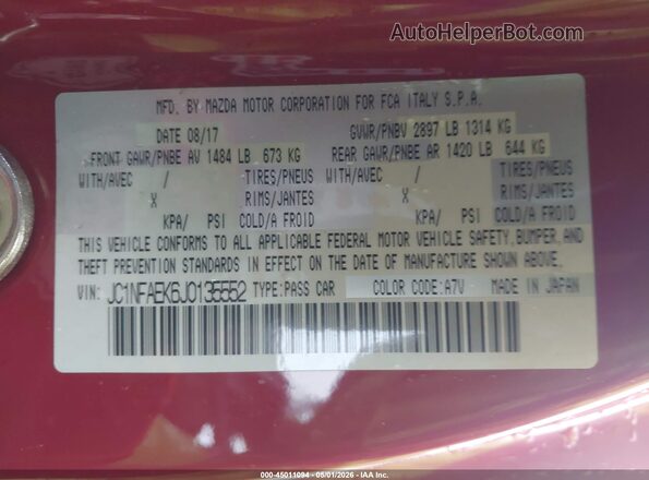 JC1NFAEK6J0135552 2018 FIAT 124 SPIDER Red Engine compartment view