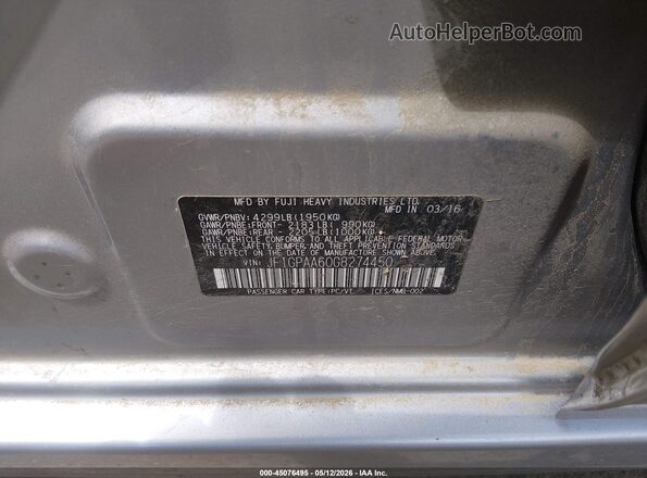 JF1GPAA60G8274450 2016 SUBARU IMPREZA Серебряный Вид подкапотного пространства