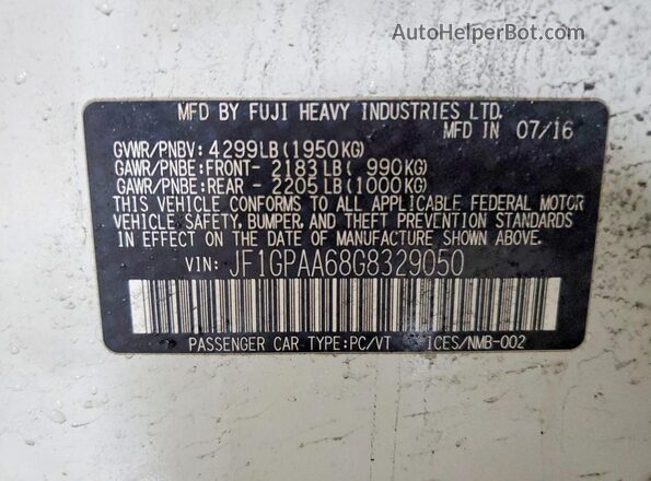 JF1GPAA68G8329050 2016 SUBARU IMPREZA White Вид підкапотного простору
