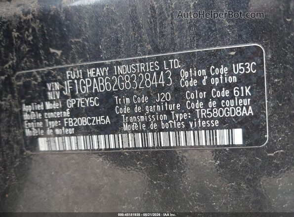 JF1GPAB62G8328443 2016 SUBARU IMPREZA Серый Вид подкапотного пространства