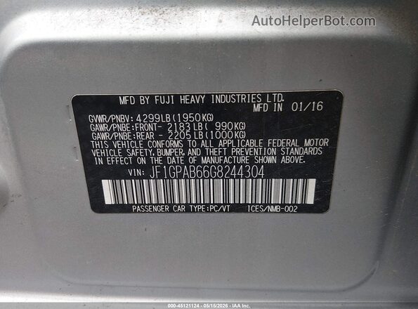 JF1GPAB66G8244304 2016 SUBARU IMPREZA Silver Вид підкапотного простору