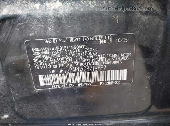 JF1GPAP6XG8219852 2016 SUBARU IMPREZA Black Շարժիչի բաժամունքի տեսք