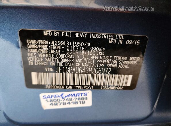 JF1GPAU64GH206972 2016 SUBARU IMPREZA Blue 