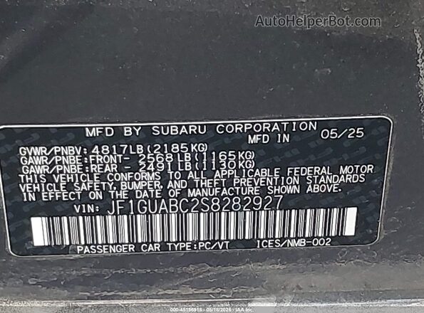 JF1GUABC2S8282927 2025 SUBARU IMPREZA Gray Widok komory silnika