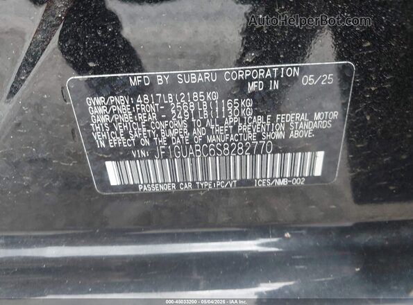 JF1GUABC6S8282770 2025 SUBARU IMPREZA Черный Вид подкапотного пространства