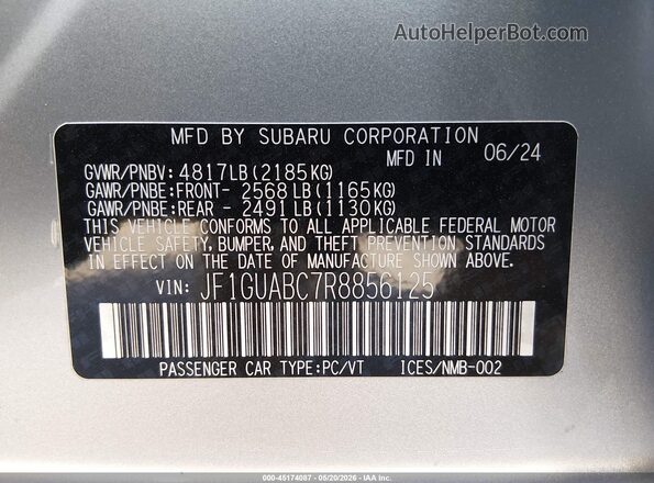 JF1GUABC7R8856125 2024 SUBARU IMPREZA Silver 