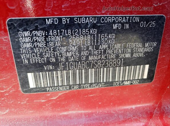 JF1GUABC7S8238891 2025 SUBARU IMPREZA Red ძრავის განყოფილების ხედი