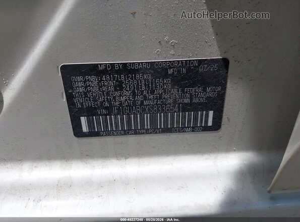 JF1GUABCXS8336541 2025 SUBARU IMPREZA White Вид підкапотного простору