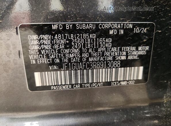 JF1GUAFC3R8913088 2024 SUBARU IMPREZA Gray ძრავის განყოფილების ხედი