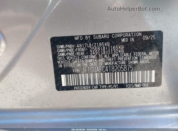 JF1GUAFC4T8205875 2026 SUBARU IMPREZA Silver 