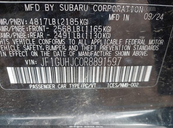 JF1GUHJC0R8891597 2024 SUBARU IMPREZA Черный Вид подкапотного пространства