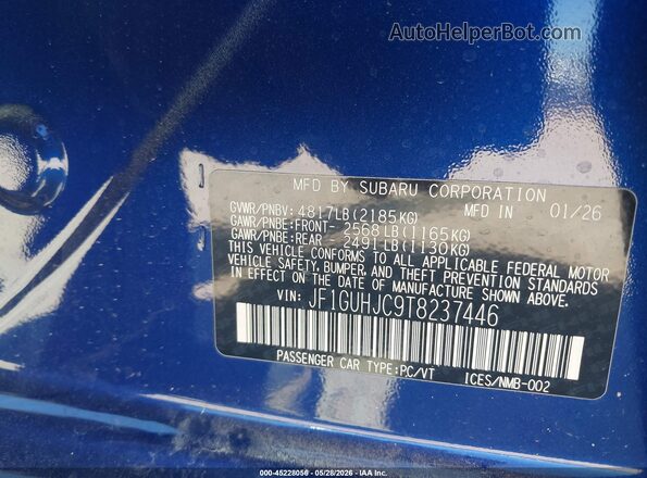 JF1GUHJC9T8237446 2026 SUBARU IMPREZA Blue ძრავის განყოფილების ხედი