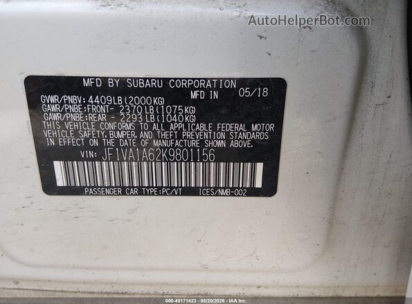 JF1VA1A62K9801156 2019 SUBARU WRX Белый Вид подкапотного пространства