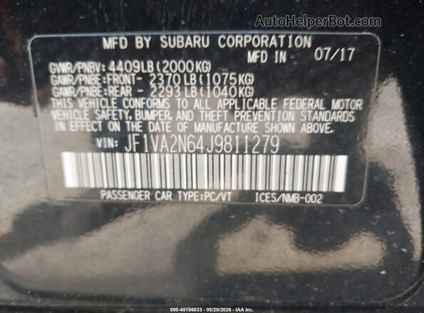 JF1VA2N64J9811279 2018 SUBARU WRX STI Black Engine compartment view