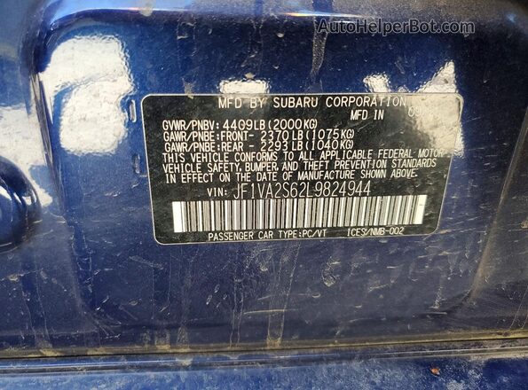 JF1VA2S62L9824944 2020 SUBARU WRX Blue 