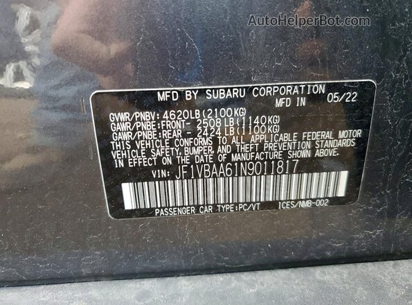 JF1VBAA61N9011817 2022 SUBARU WRX Gray 