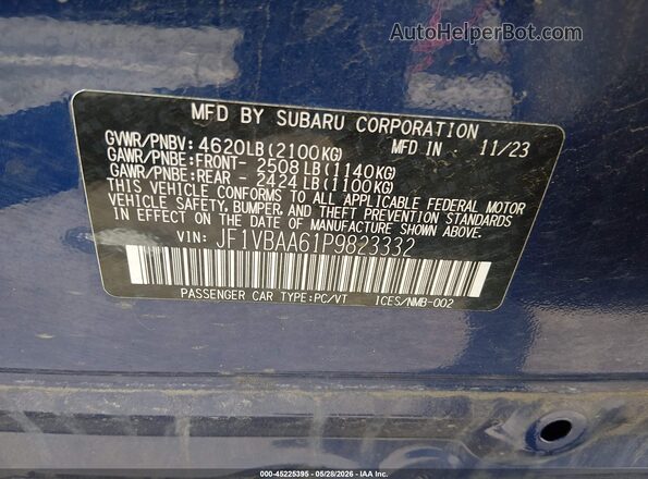 JF1VBAA61P9823332 2023 SUBARU WRX Blue Շարժիչի բաժամունքի տեսք