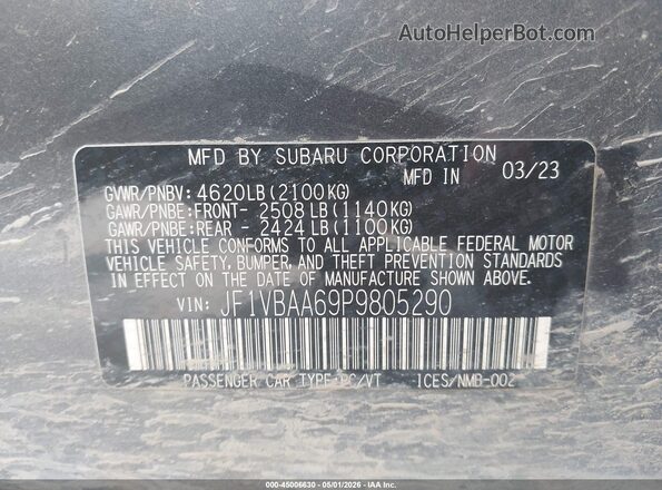 JF1VBAA69P9805290 2023 SUBARU WRX Gray ძრავის განყოფილების ხედი