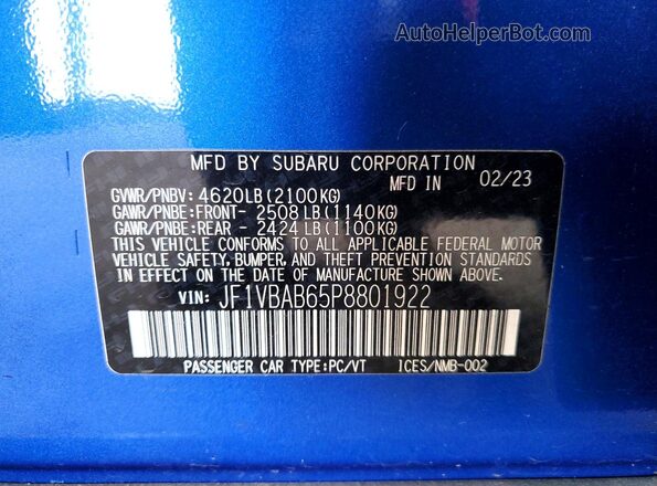 JF1VBAB65P8801922 2023 SUBARU WRX Blue 