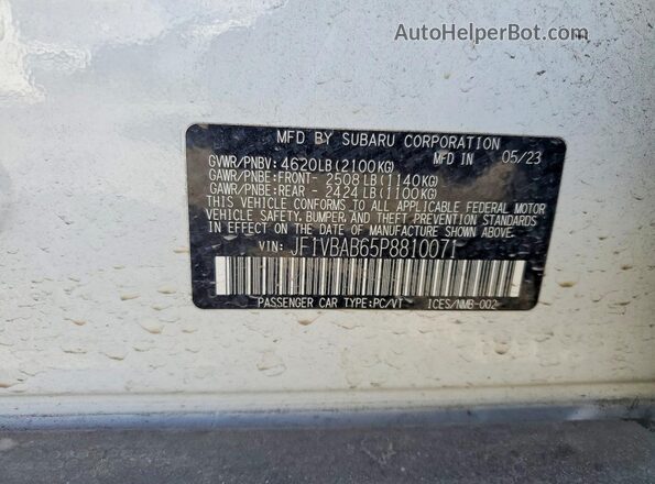 JF1VBAB65P8810071 2023 SUBARU WRX White Vista del compartimento del motor