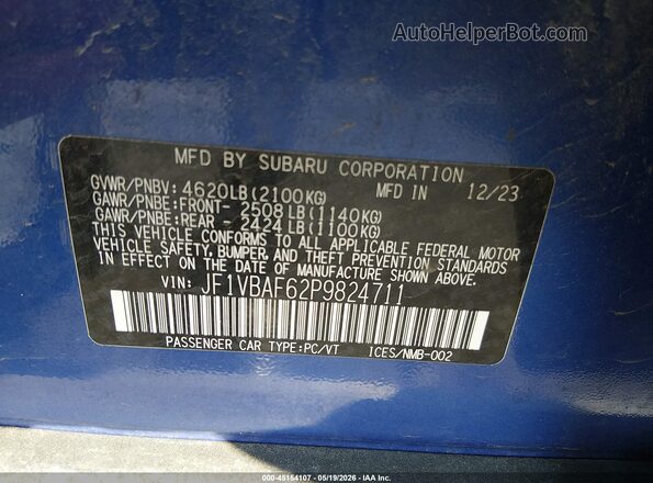 JF1VBAF62P9824711 2023 SUBARU WRX Синий Вид подкапотного пространства