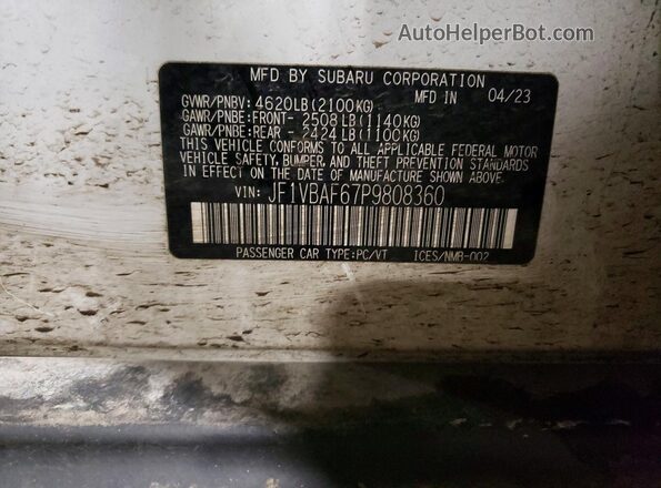 JF1VBAF67P9808360 2023 SUBARU WRX White Vista de la etiqueta del VIN