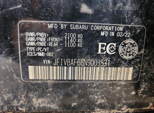 JF1VBAF68N9003531 2022 SUBARU WRX Black Widok komory silnika