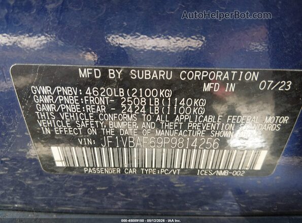 JF1VBAF69P9814256 2023 SUBARU WRX Blue Շարժիչի բաժամունքի տեսք