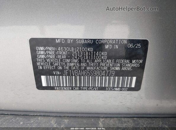 JF1VBAH65S9804779 2025 SUBARU WRX Серебряный Вид подкапотного пространства