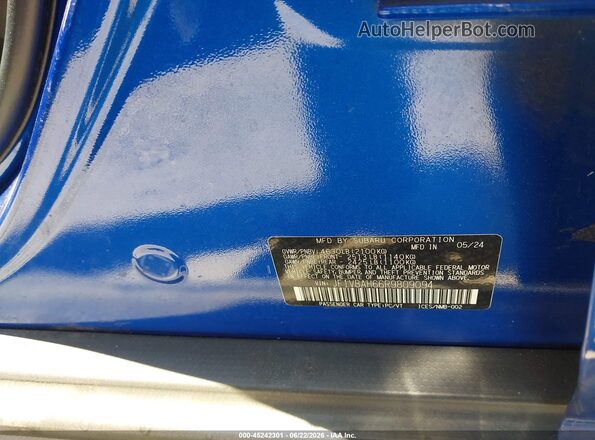 JF1VBAH66R9809094 2024 SUBARU WRX Blue ძრავის განყოფილების ხედი