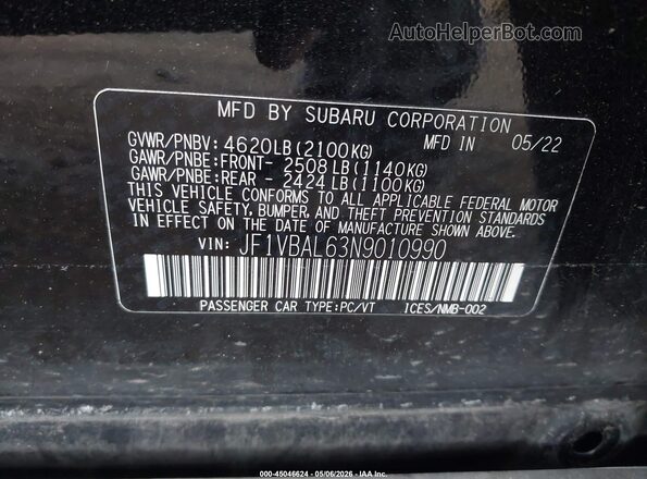 JF1VBAL63N9010990 2022 SUBARU WRX Black 