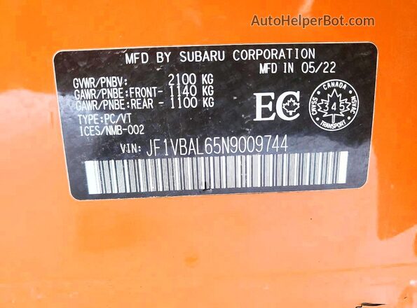 JF1VBAL65N9009744 2022 SUBARU WRX Orange Widok komory silnika