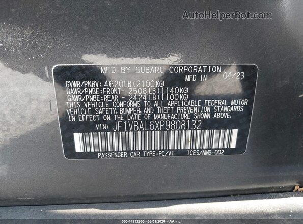 JF1VBAL6XP9808132 2023 SUBARU WRX Gray Շարժիչի բաժամունքի տեսք
