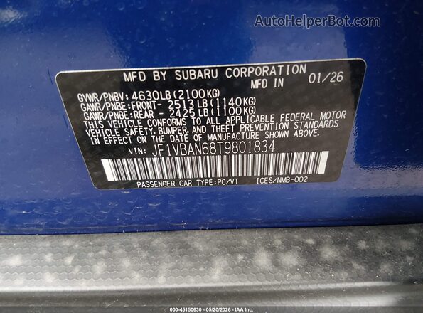 JF1VBAN68T9801834 2026 SUBARU WRX Blue 
