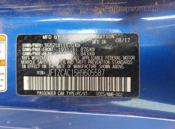 JF1ZCAC15H9605587 2017 SUBARU BRZ Blue 