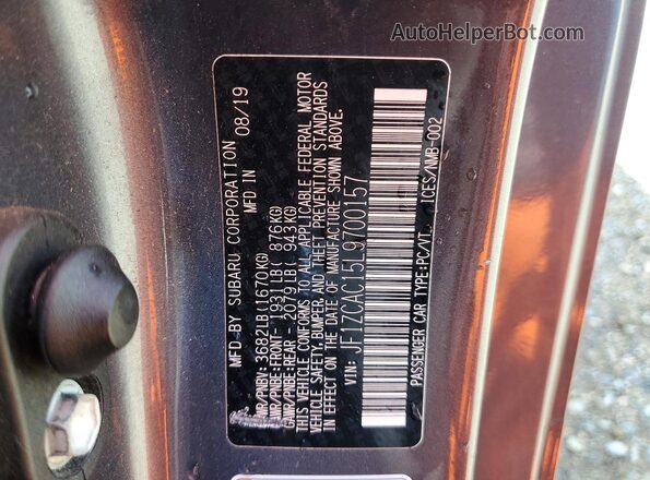 JF1ZCAC15L9700157 2020 SUBARU BRZ Gray VIN კოდის სტიკერის ხედი