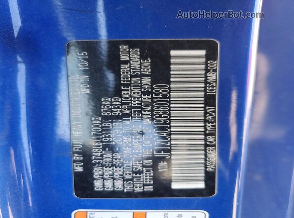 JF1ZCAC19G8601580 2016 SUBARU BRZ Blue Вид підкапотного простору