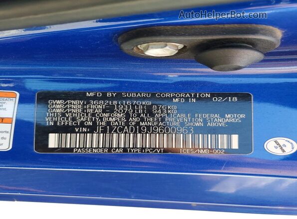 JF1ZCAD19J9600963 2018 SUBARU BRZ Синий Вид подкапотного пространства