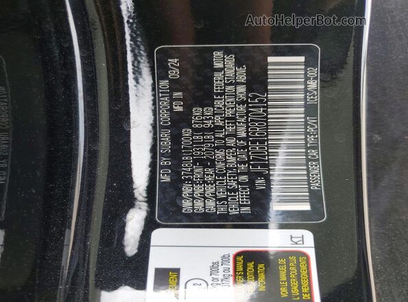JF1ZDBE16R8704152 2024 SUBARU BRZ Черный Вид наклейки с VIN-кодом