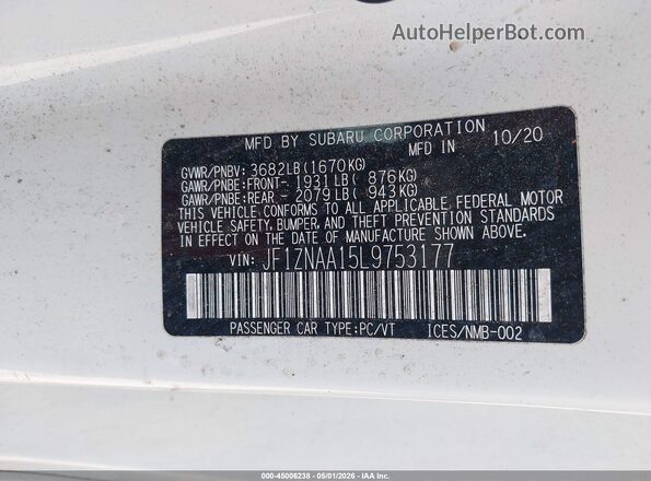JF1ZNAA15L9753177 2020 TOYOTA 86 White Շարժիչի բաժամունքի տեսք