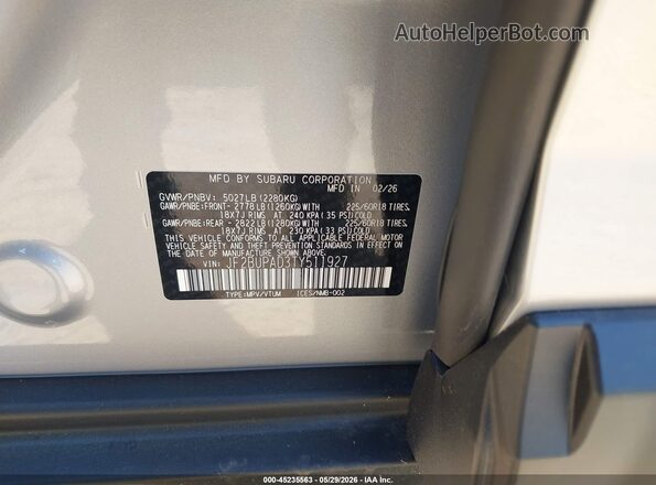 JF2BUPAD3TY511927 2026 SUBARU OUTBACK Silver 